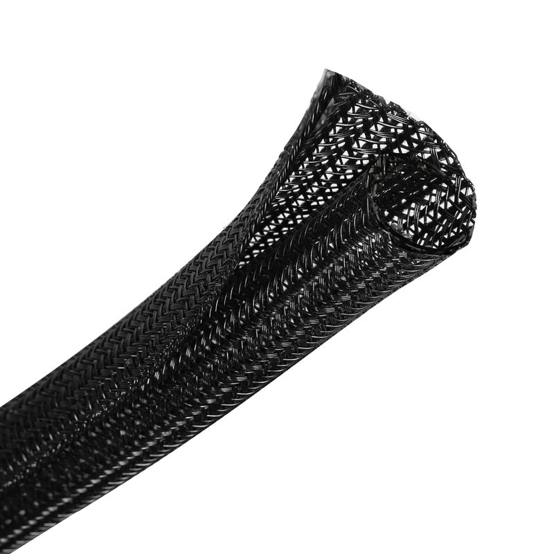 CrocSee 10ft - 1 inch Braided Cable Management Sleeve Cord Protector - Self-Wrapping Split Wire Loom for TV/Computer/Home Theater/Engine Bay - Black - Image 1
